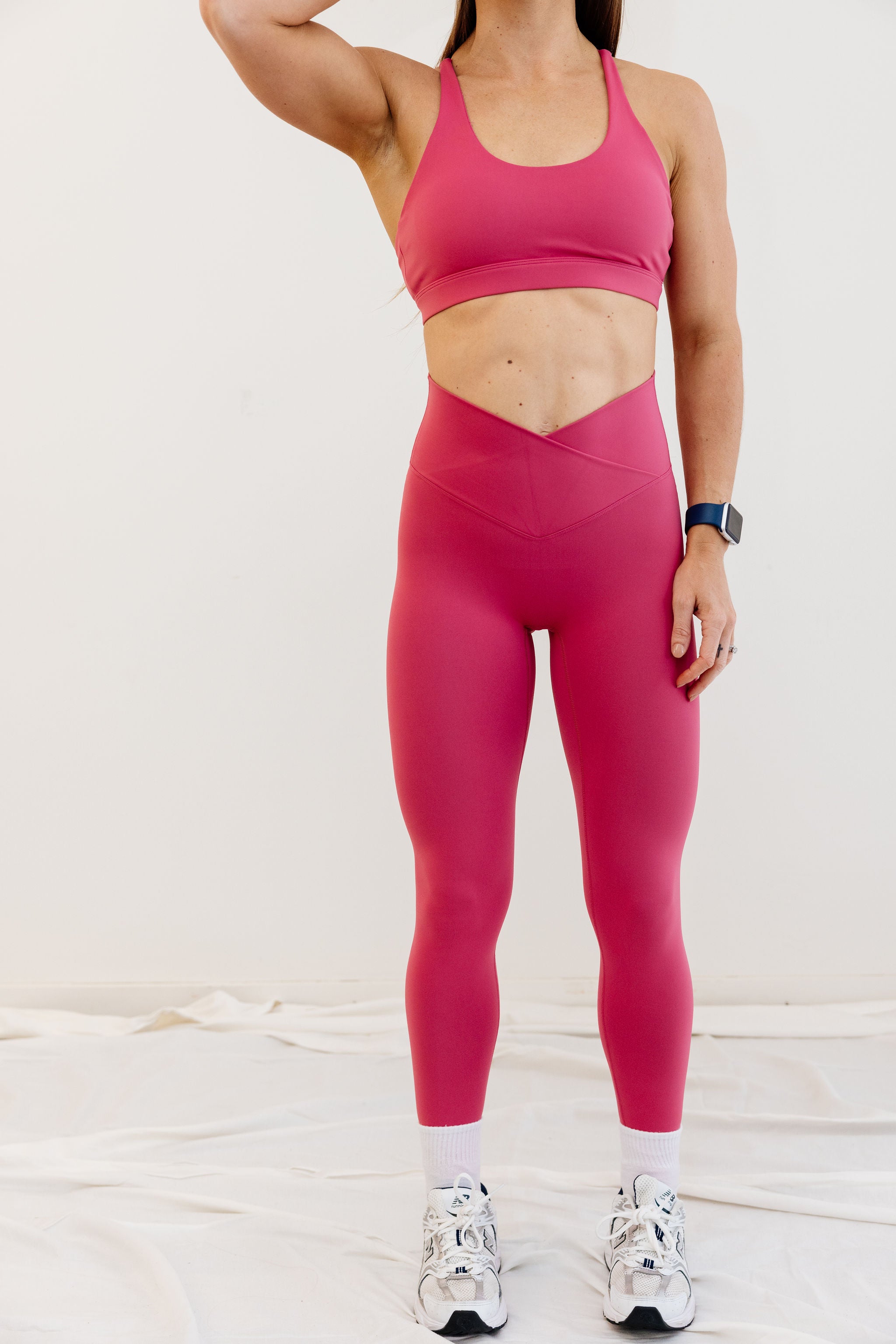 thick, supportive buttery soft tights with seamless front rise in raspberry jam colour with high 'v' shaped waistband