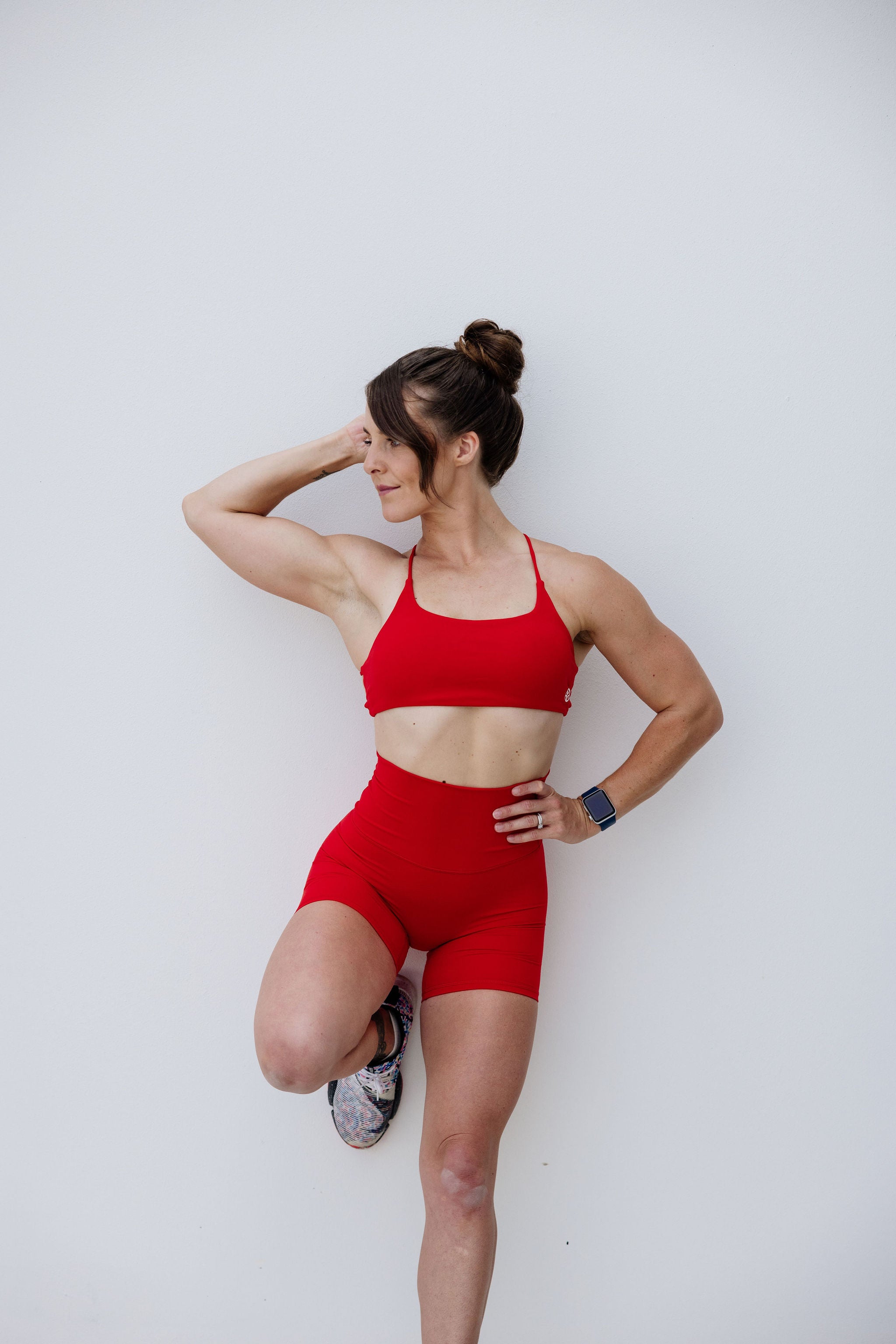 buttery soft lightweight short shorts with high extra waistband in scarlet red