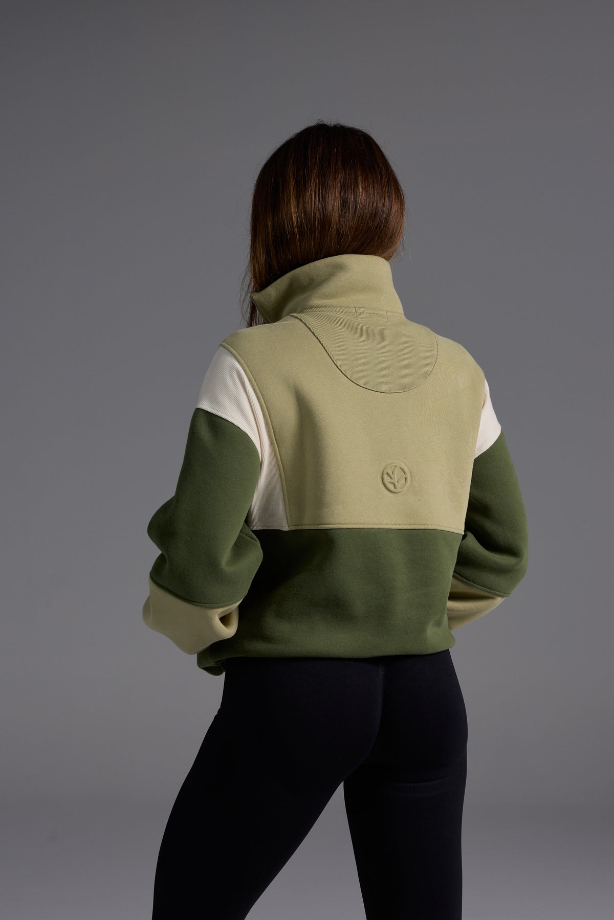 Colour Block Button Fleece - Forest Green/Pistachio/Cream