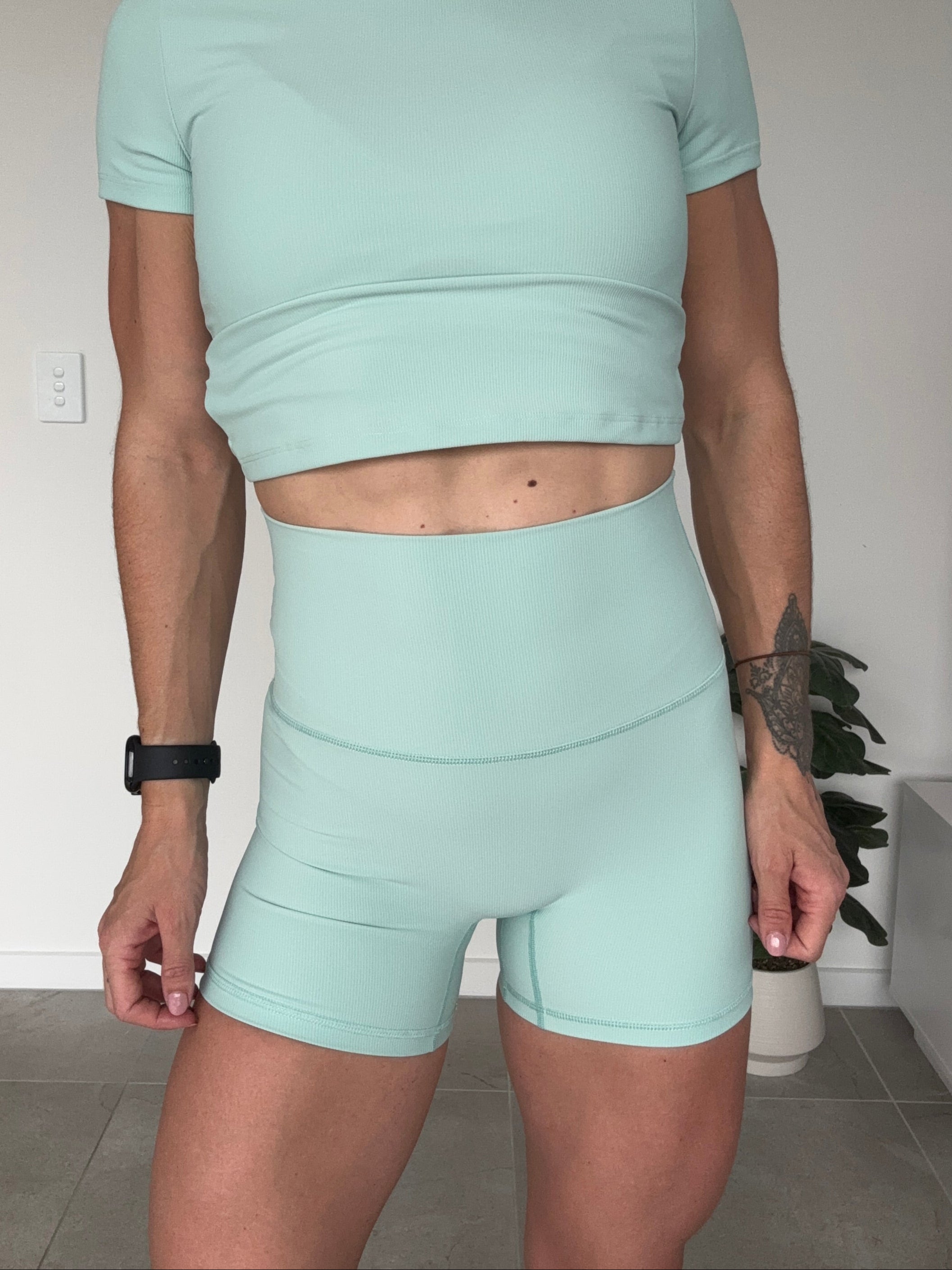 Ribbed T & Shorts Set - Green - Size XS/S