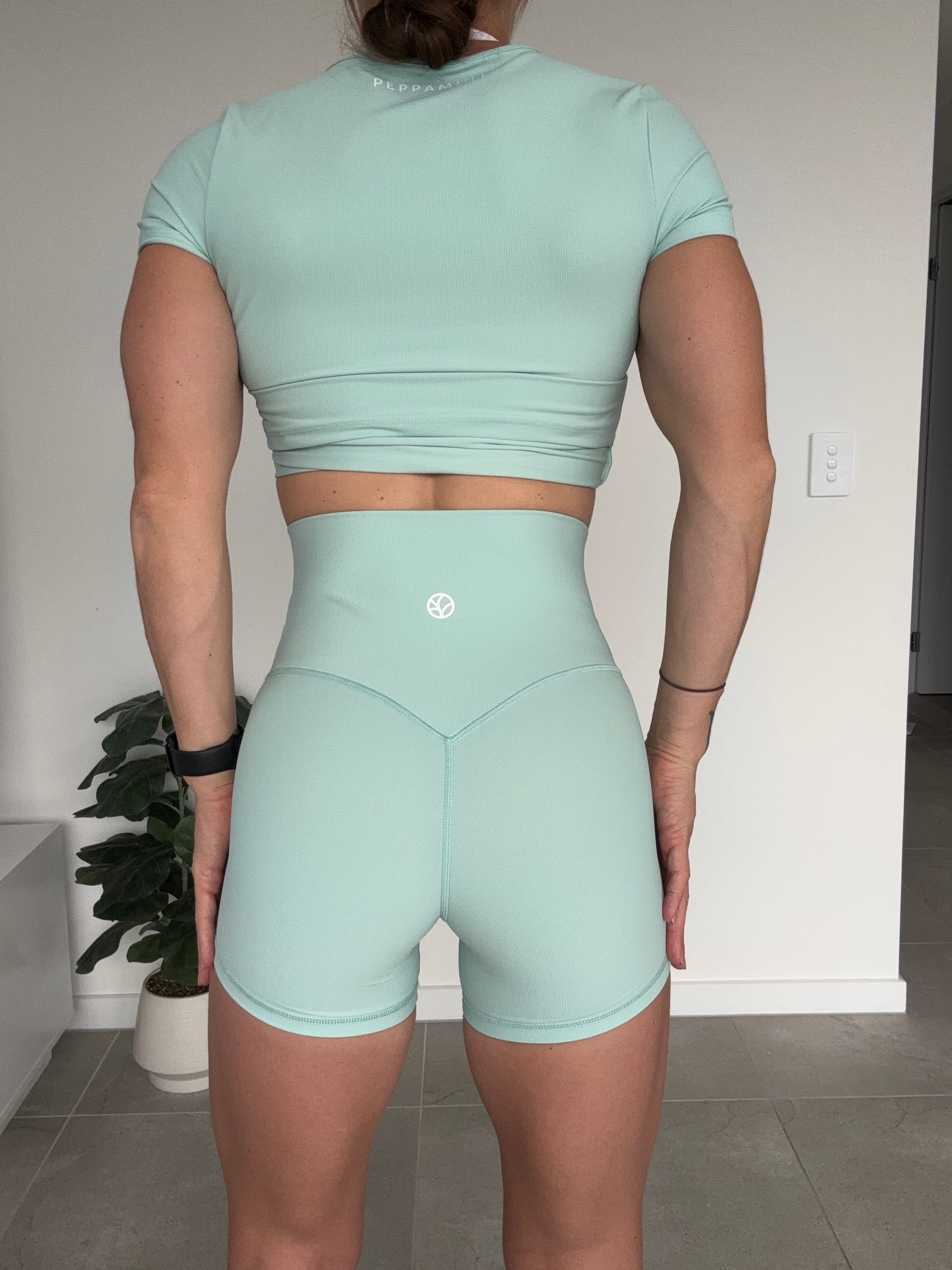 Ribbed T & Shorts Set - Green - Size XS/S