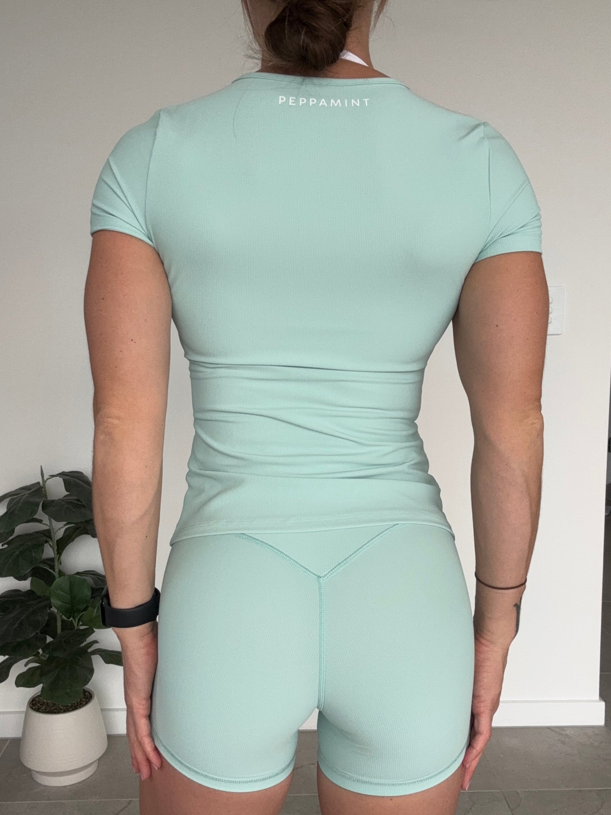 Ribbed T & Shorts Set - Green - Size XS/S