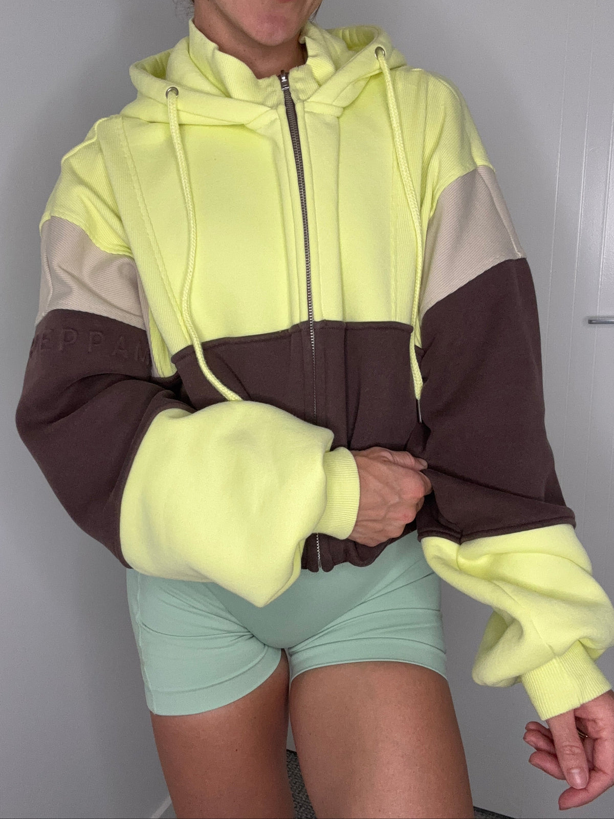 Hooded Icon Rib Fleece - Neon Yellow/Chocolate/Cream