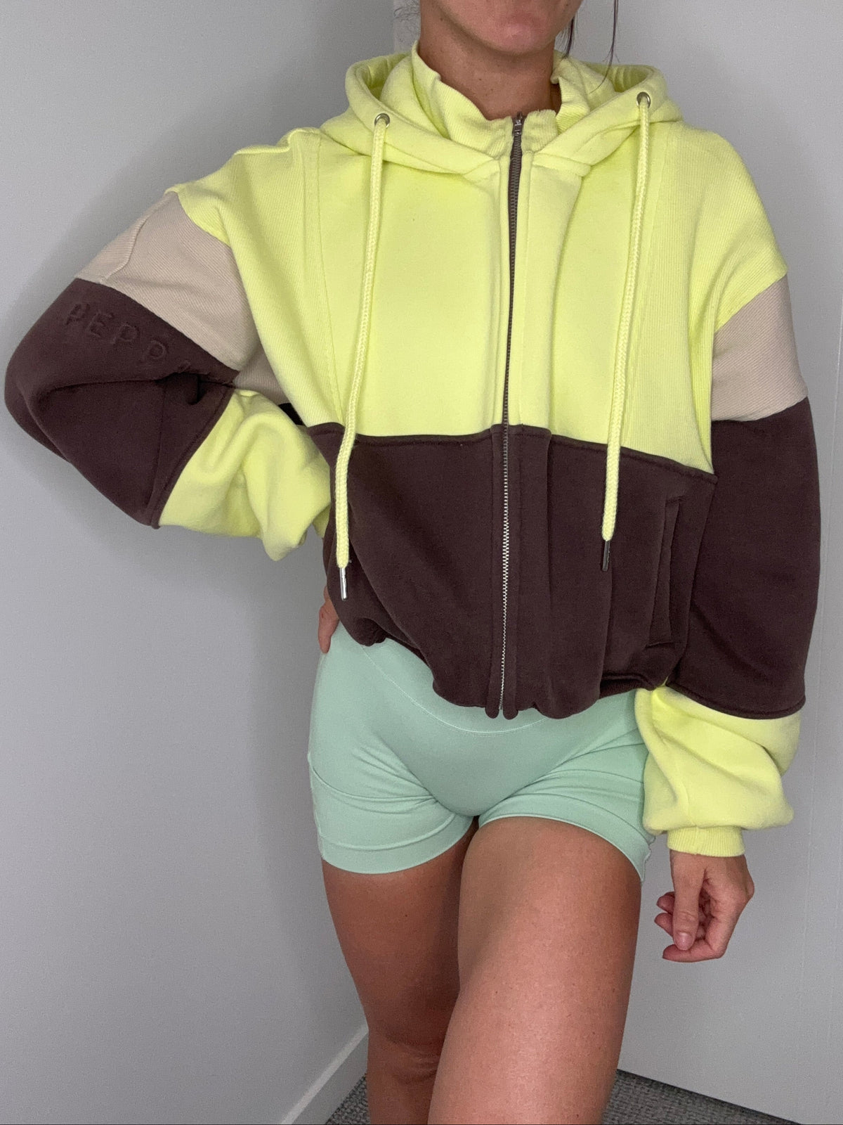 Hooded Icon Rib Fleece - Neon Yellow/Chocolate/Cream