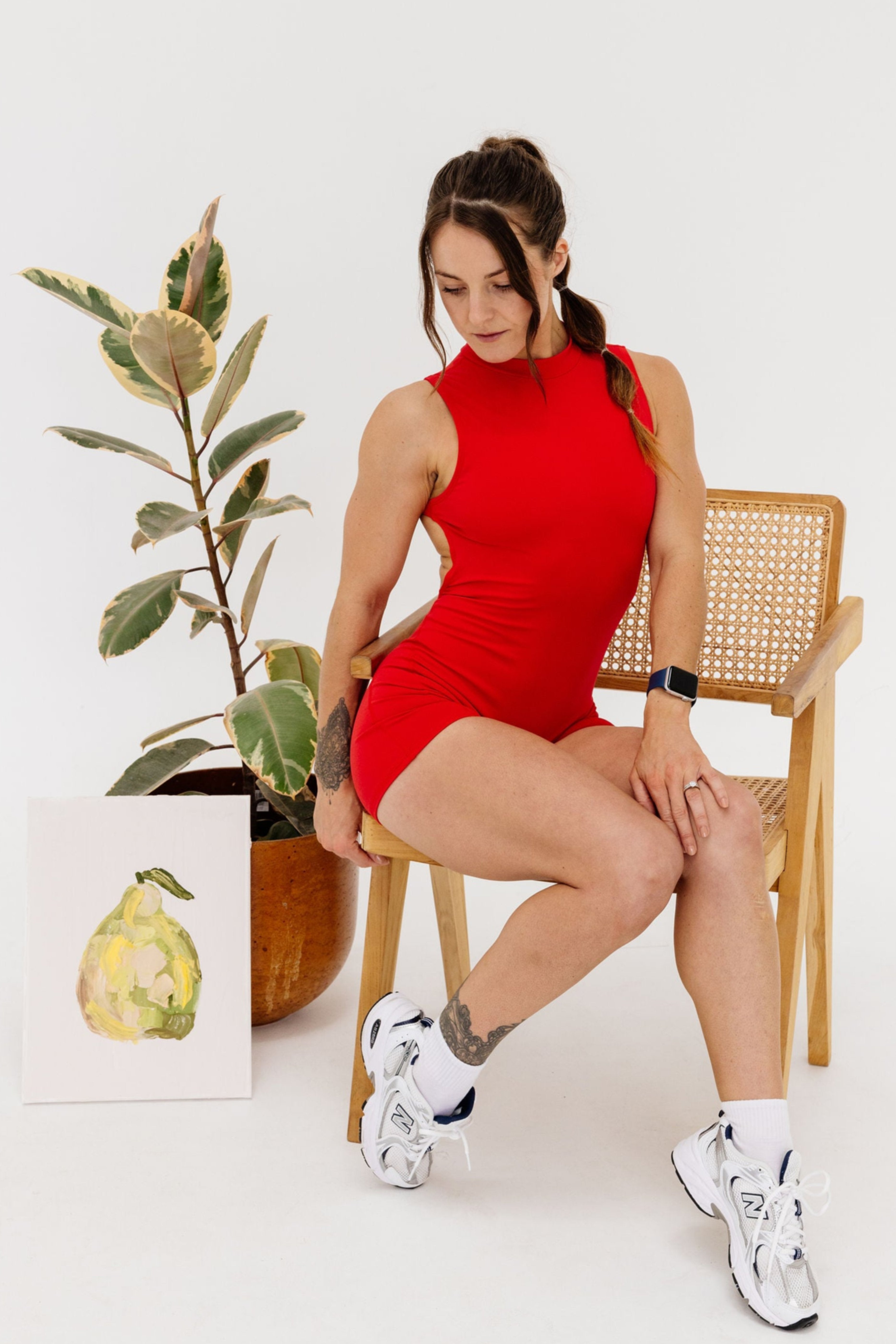 High neck open back bodysuit in buttery soft fabric with scrunch butt effect in scarlet red