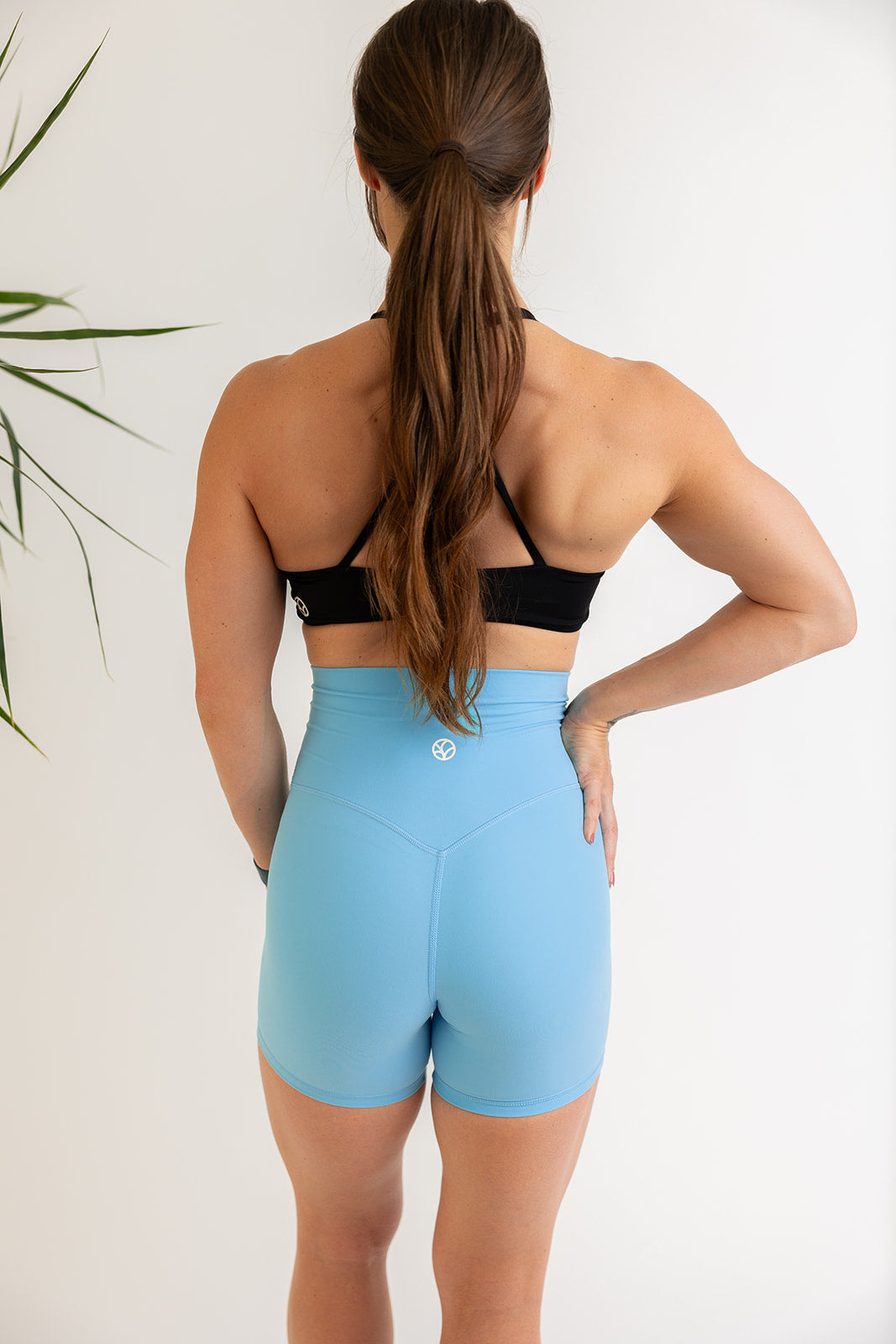 buttery soft lightweight short shorts with high extra waistband in baby blue