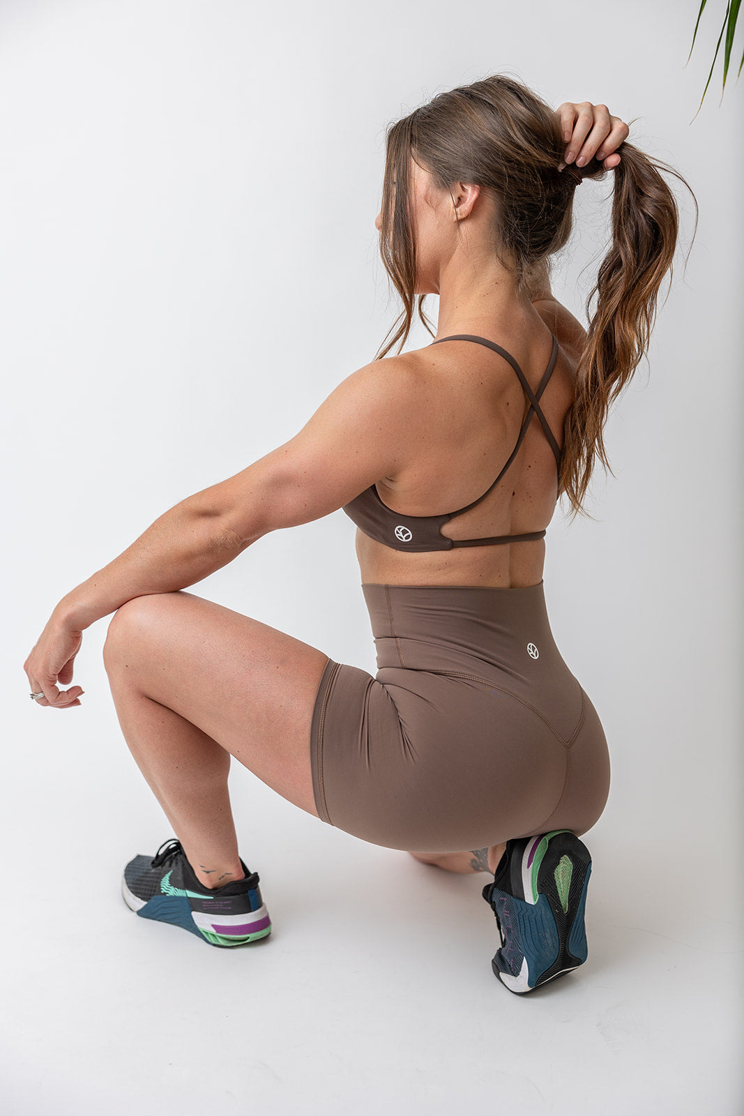 buttery soft lightweight short shorts with high extra waistband in chocolate brown