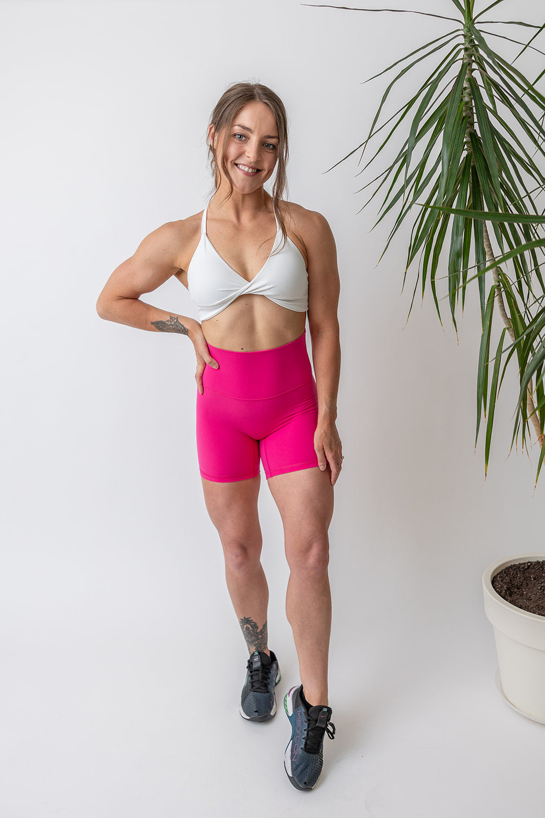 buttery soft lightweight short shorts with high extra waistband in hot pink