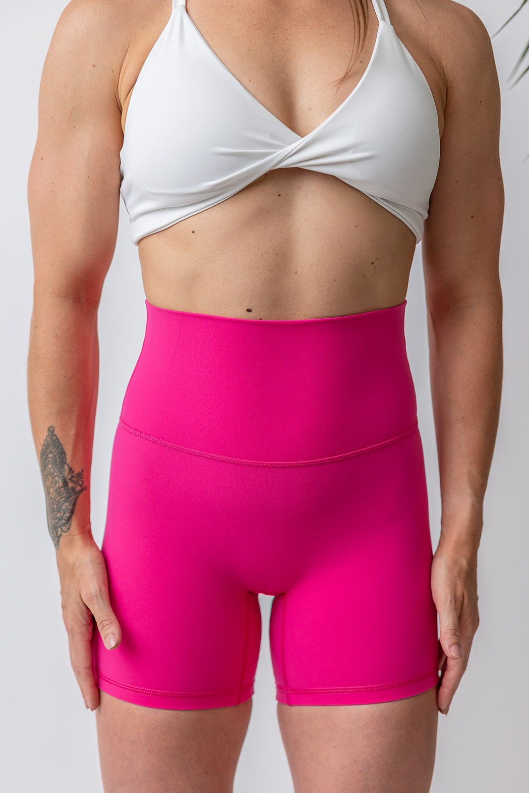 buttery soft lightweight short shorts with high extra waistband in hot pink
