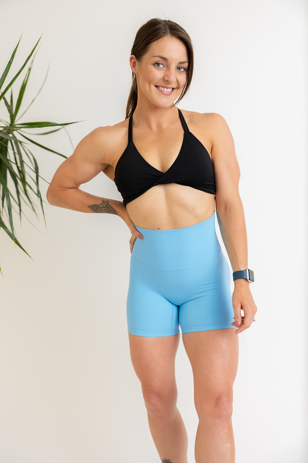 buttery soft lightweight short shorts with high extra waistband in baby blue