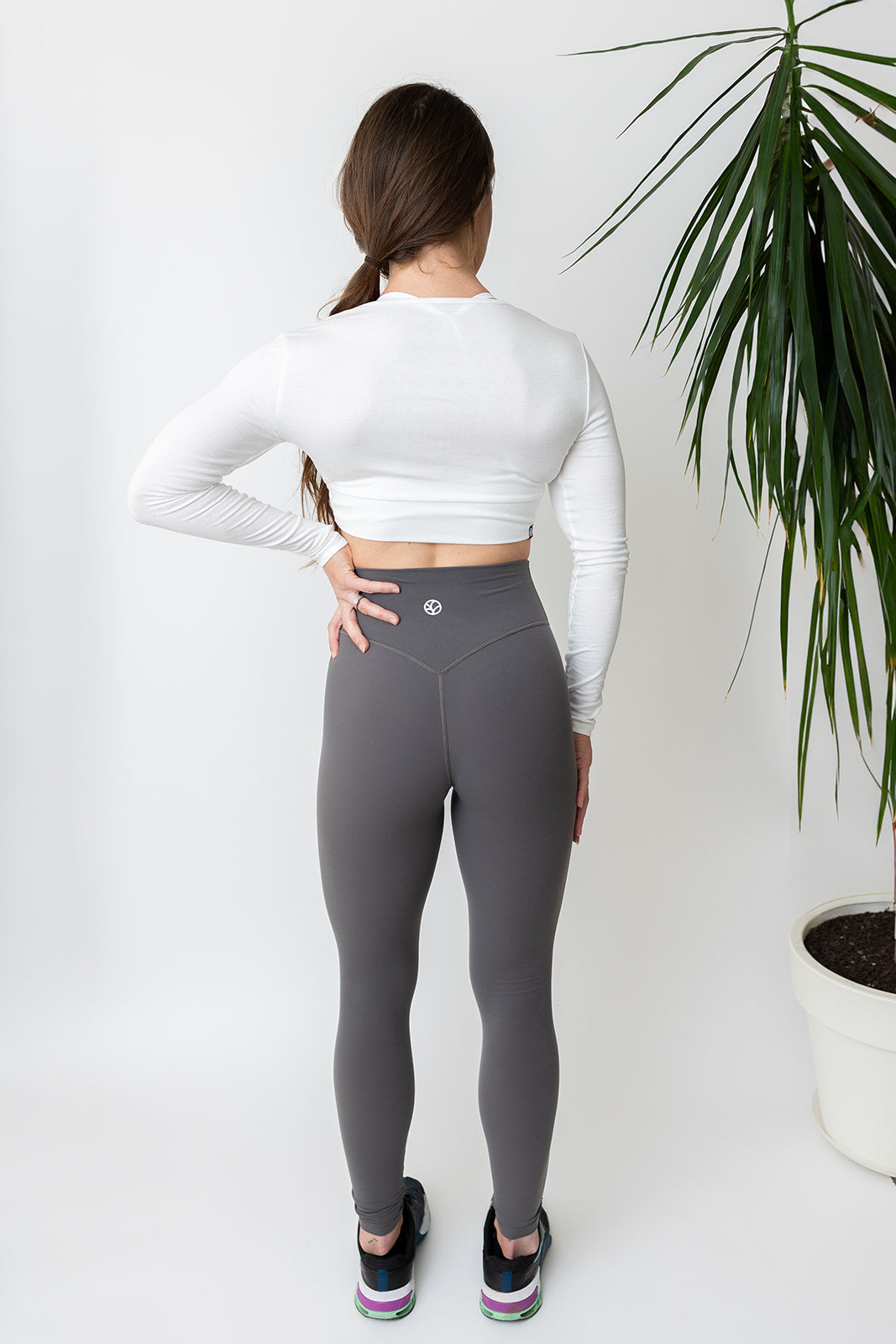 cotton soft twist front crop top with long sleeves and stitched logo tag