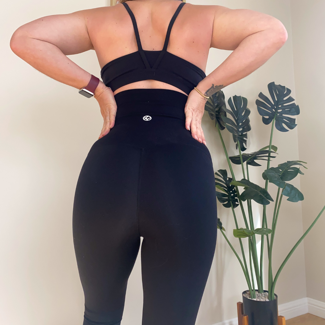 Standard length maternity gym tights in black with extra high waistband