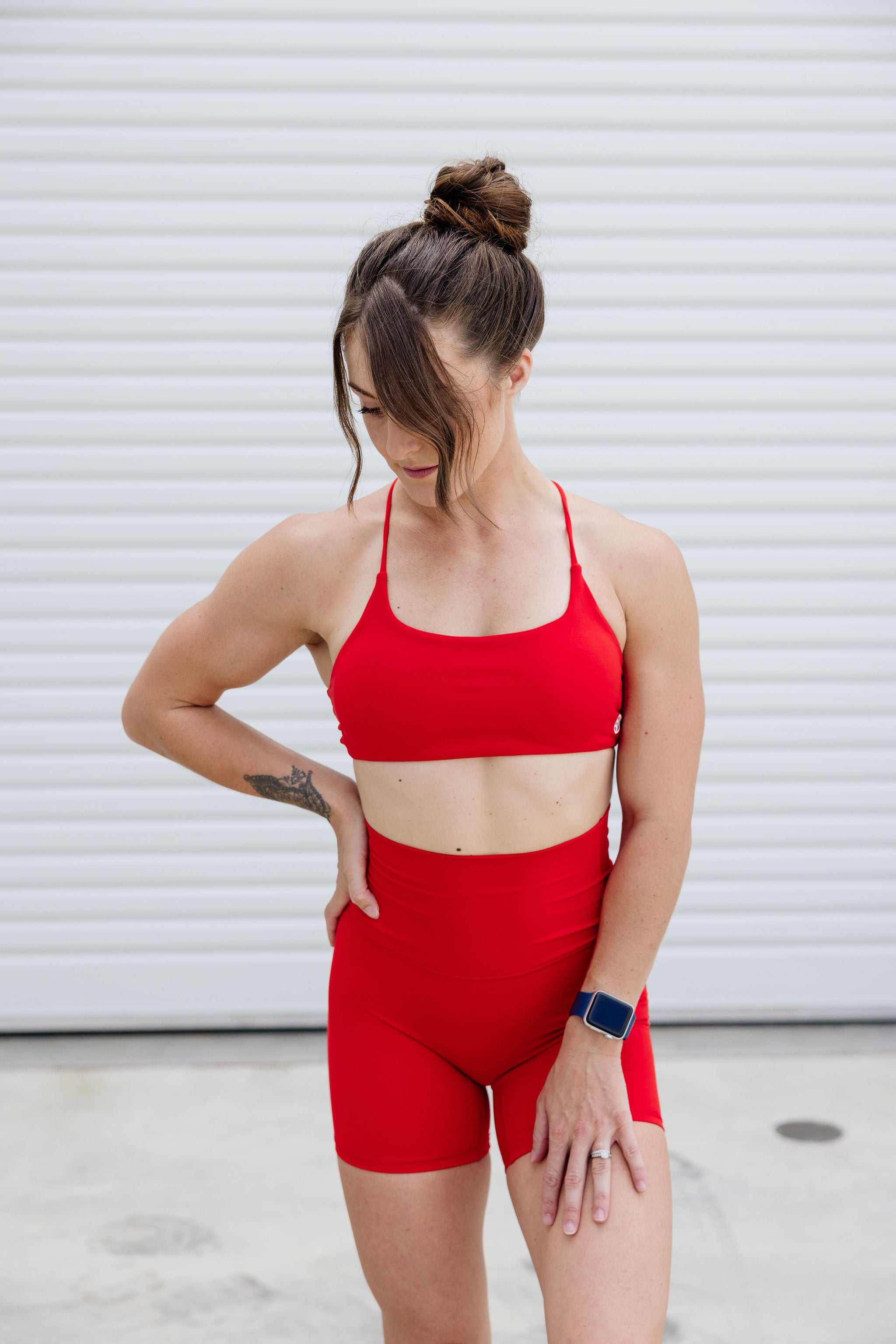 buttery soft lightweight short shorts with high extra waistband in scarlet red