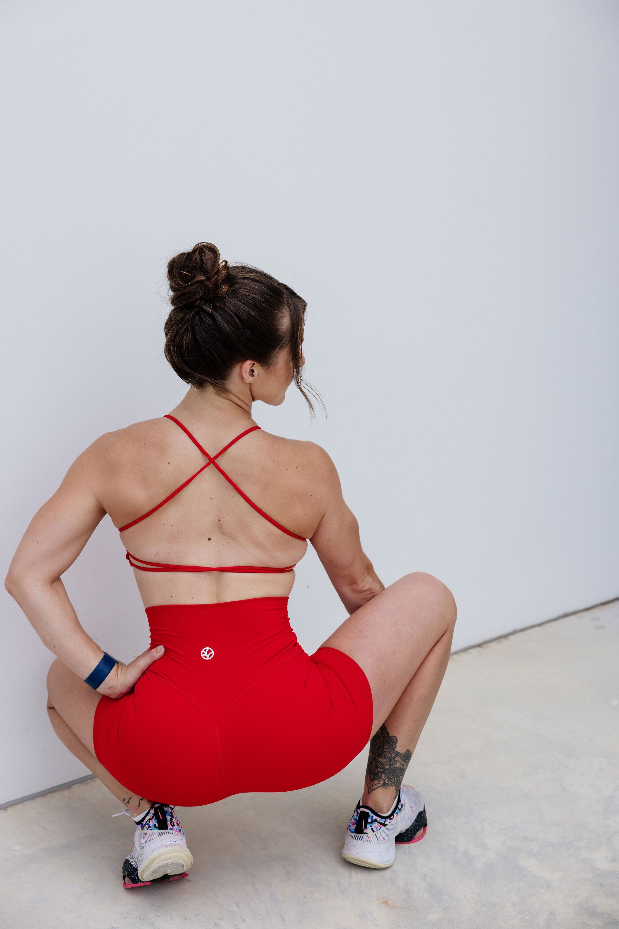 buttery soft lightweight short shorts with high extra waistband in scarlet red