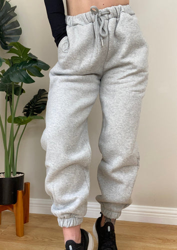 Grey fleece lined lounge joggers with drawstring and oversize slouchy fit