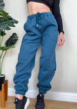 Load image into Gallery viewer, Blue fleece lined lounge joggers with drawstring and oversize slouchy fit
