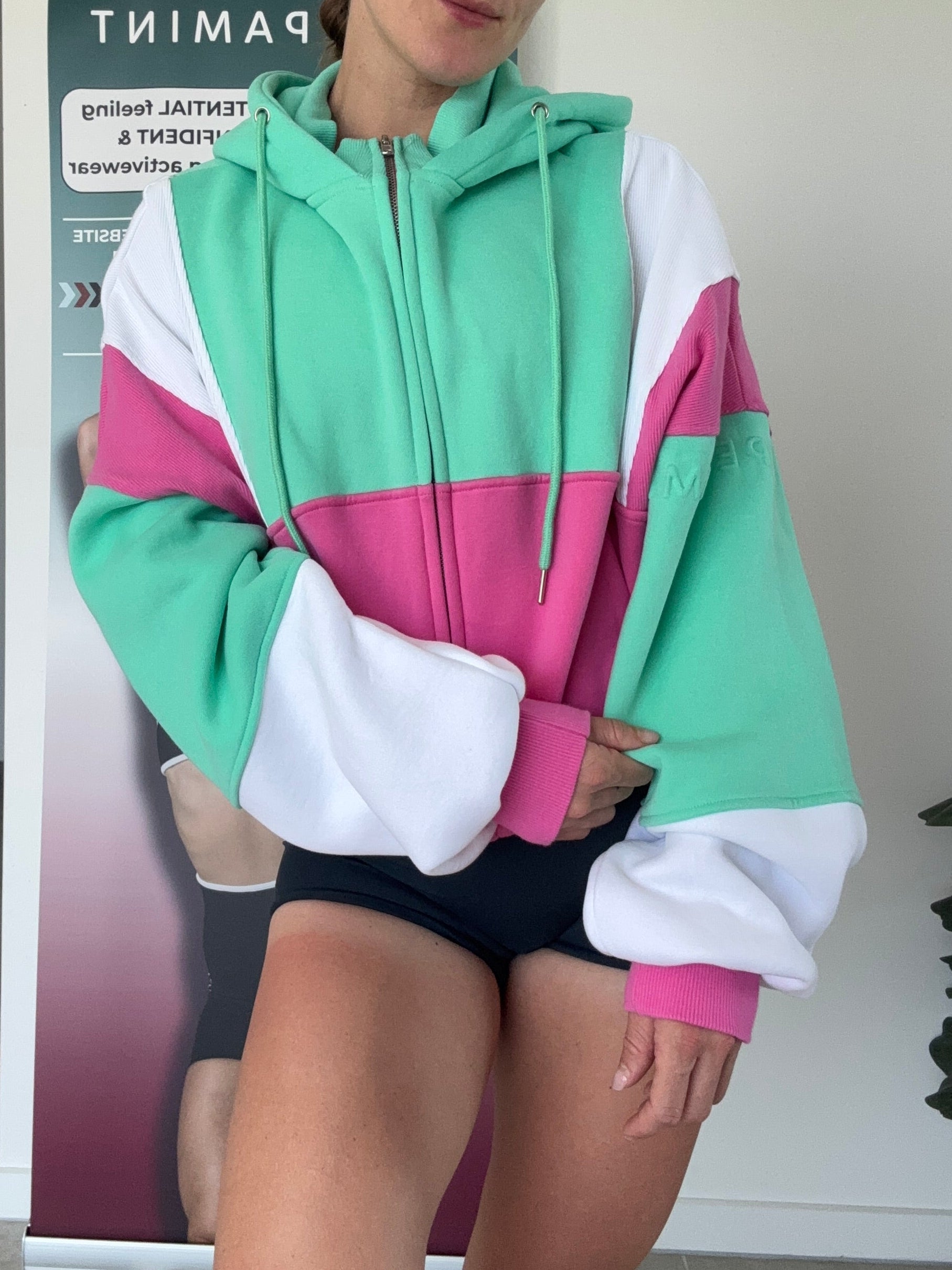 LIMITED EDITION! Hooded Icon Rib Fleece - Neon Pink/Green/White