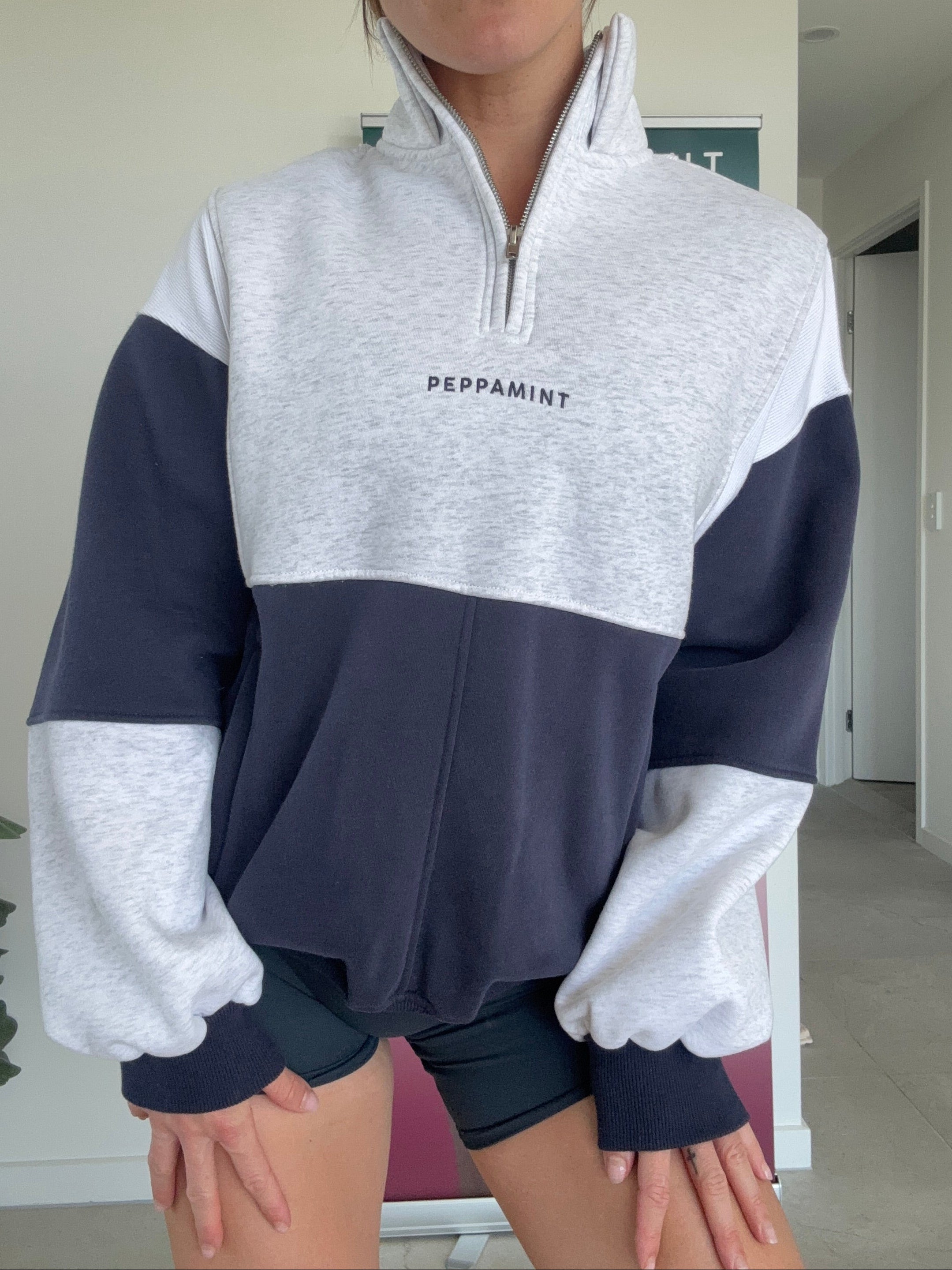 Colour Block Button Fleece - Navy/Grey Marl/White Size XS