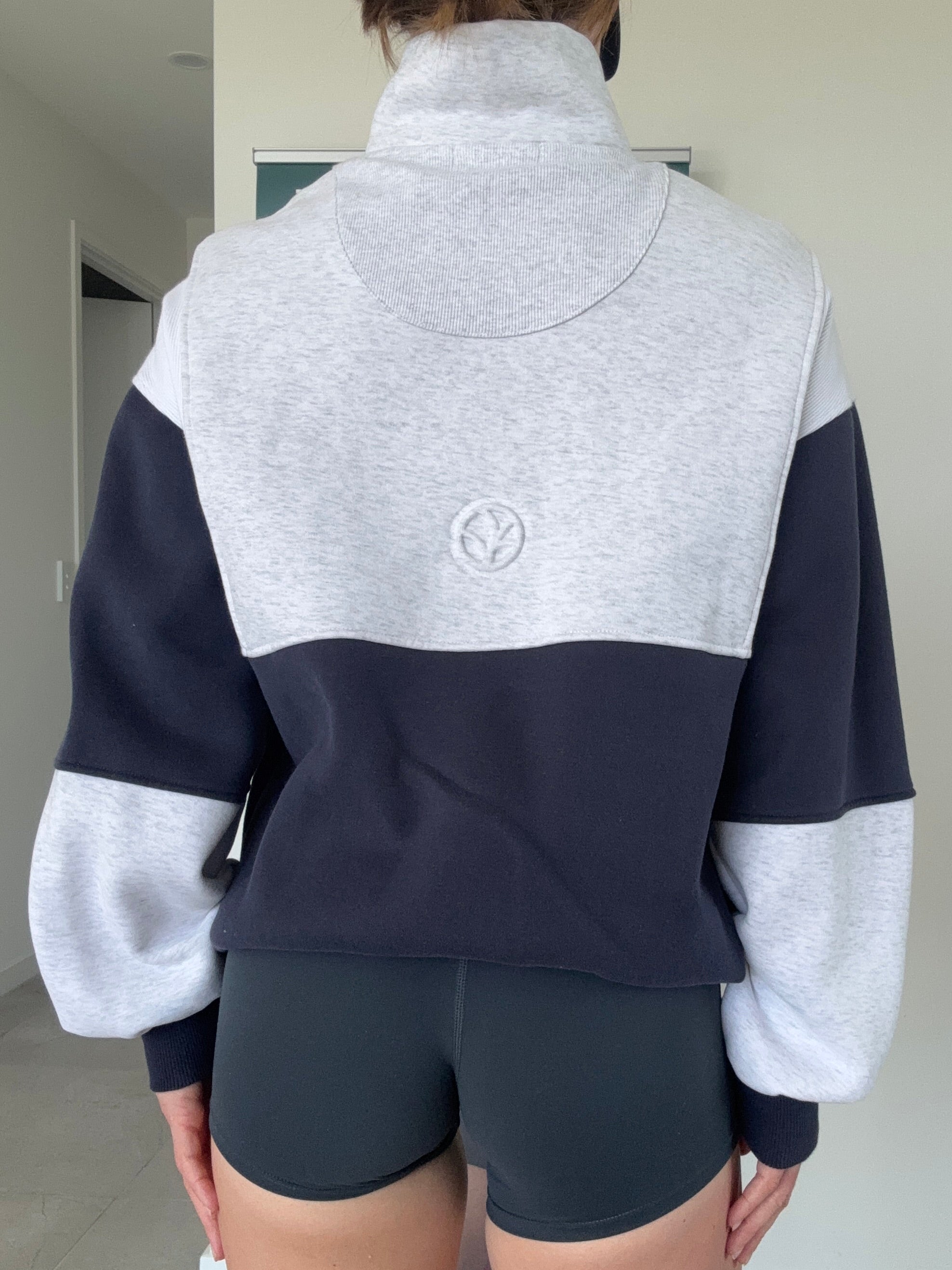 Colour Block Button Fleece - Navy/Grey Marl/White Size XS
