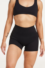 Load image into Gallery viewer, high waisted 4&quot; inseam activewear shorts with 2 pockets, no front rise seam, in a buttery soft, supportive fabric with scoop bra
