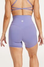 Load image into Gallery viewer, high waisted gym shorts, in buttery soft, supportive fabric with 6 inch inseam and no front rise seam, in lavender
