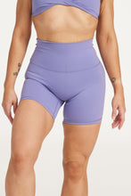 Load image into Gallery viewer, high waisted gym shorts, in buttery soft, supportive fabric with 6 inch inseam and no front rise seam, in lavender
