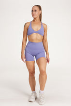 Load image into Gallery viewer, high waisted gym shorts, in buttery soft, supportive fabric with 6 inch inseam and no front rise seam, in lavender
