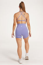 Load image into Gallery viewer, high waisted gym shorts, in buttery soft, supportive fabric with 6 inch inseam and no front rise seam, in lavender
