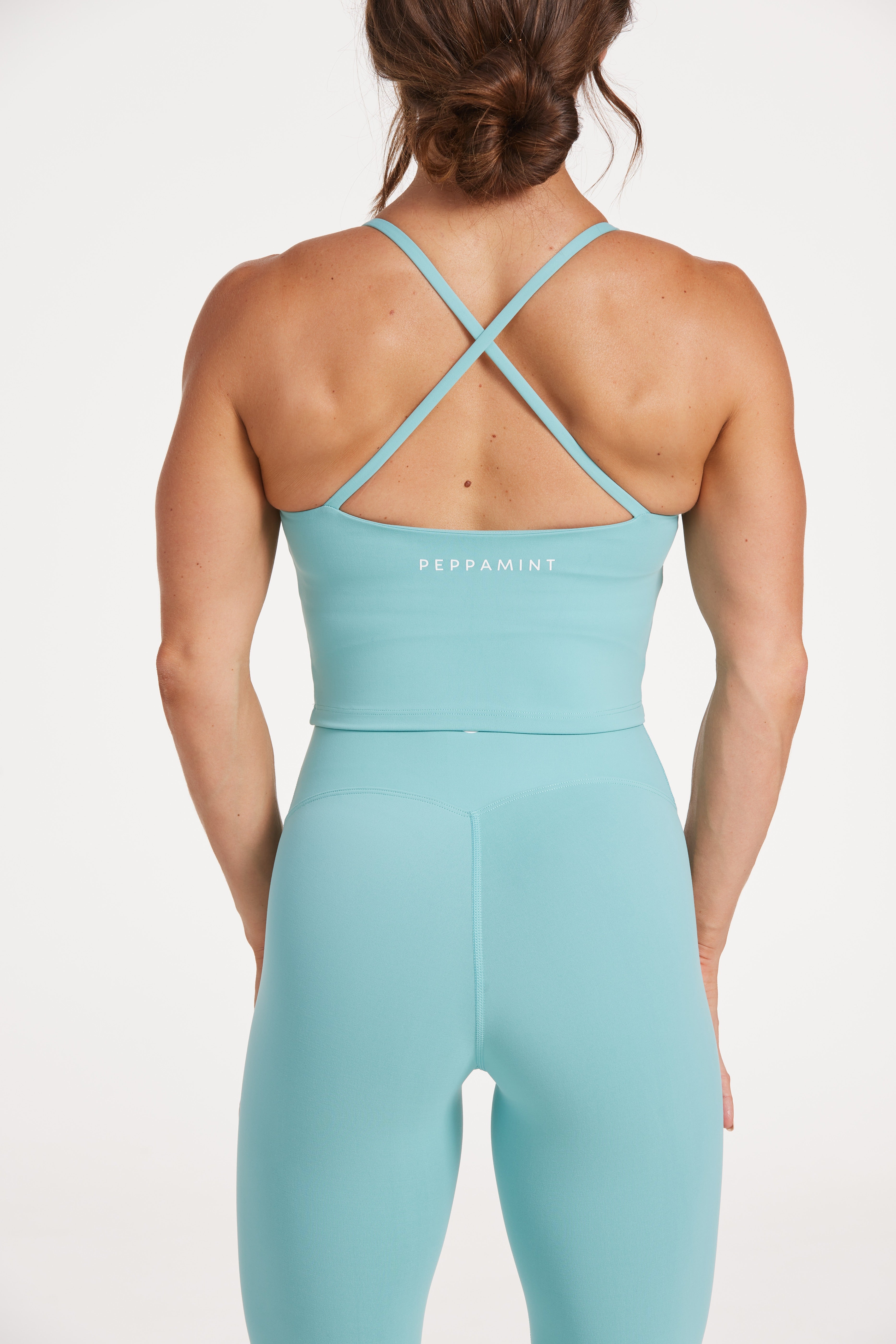 high waisted buttery soft, supportive activewear tights in lagoon green colour