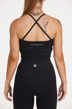 Load image into Gallery viewer, crop singlet with thin cross back straps and built in shelf bra
