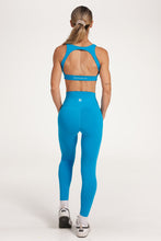 Load image into Gallery viewer, high waisted buttery soft, supportive activewear tights, with no front rise seam in blue coral
