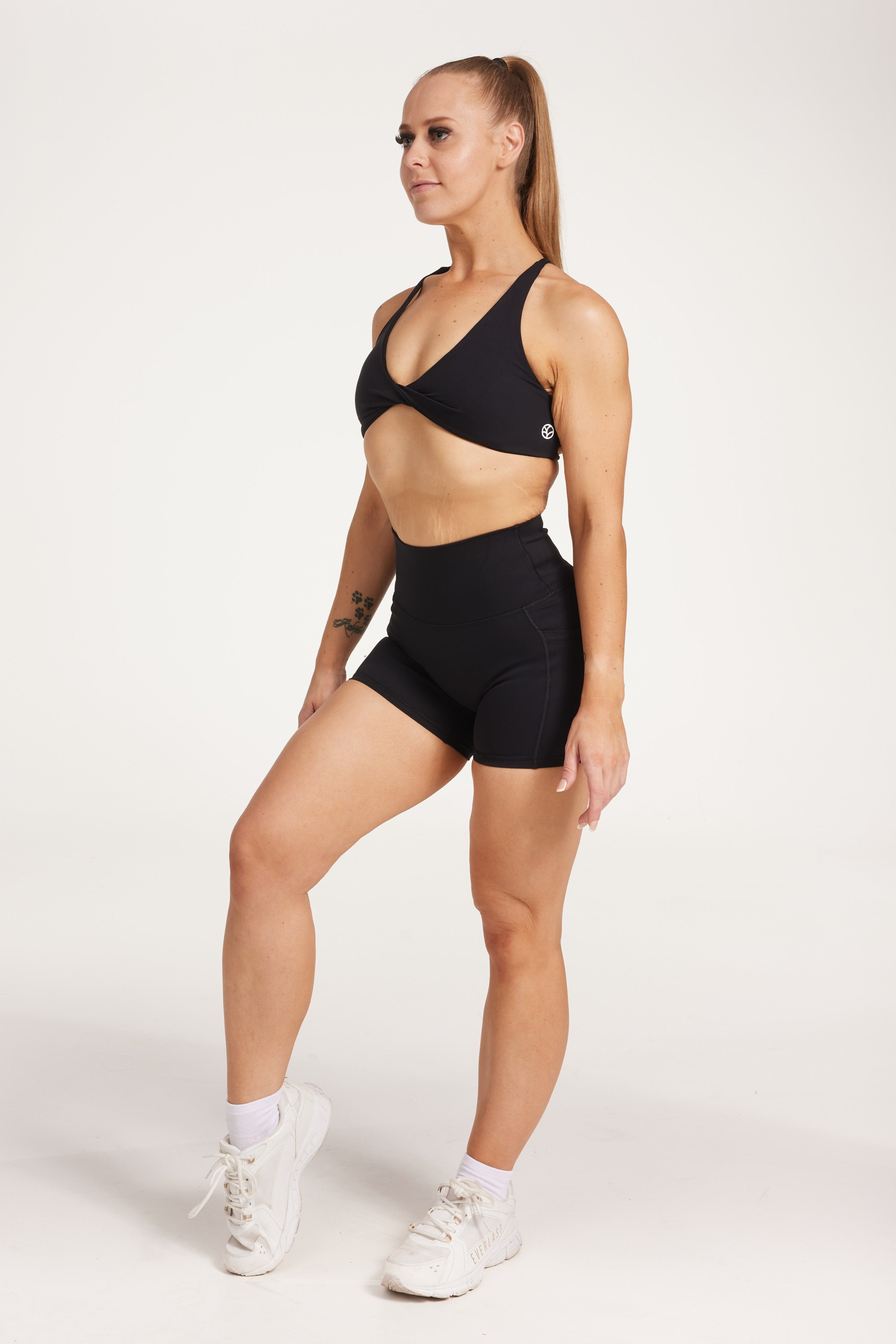 high waisted 4" inseam activewear shorts with no front rise seam, in a buttery soft, supportive fabric