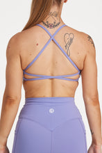 Load image into Gallery viewer, twist front bra with cross over back straps in a buttery soft lavender fabric
