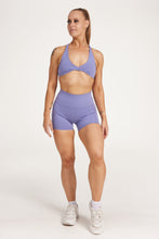 Load image into Gallery viewer, twist front bra with cross over back straps in a buttery soft lavender fabric
