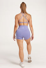 Load image into Gallery viewer, twist front bra with cross over back straps in a buttery soft lavender fabric
