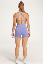 Load image into Gallery viewer, twist front bra with cross over back straps in a buttery soft lavender fabric
