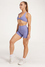 Load image into Gallery viewer, twist front bra with cross over back straps in a buttery soft lavender fabric
