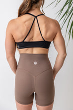 Load image into Gallery viewer, buttery soft lightweight short shorts with high extra waistband in chocolate brown
