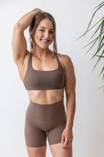 Load image into Gallery viewer, buttery soft lightweight short shorts with high extra waistband in chocolate brown
