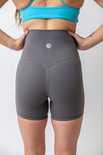 Load image into Gallery viewer, buttery soft lightweight short shorts with high extra waistband in graphite grey
