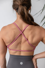 Load image into Gallery viewer, Square neck sports bra in rose pink with open crossover back straps
