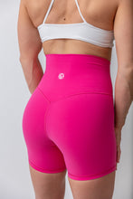 Load image into Gallery viewer, buttery soft lightweight short shorts with high extra waistband in hot pink
