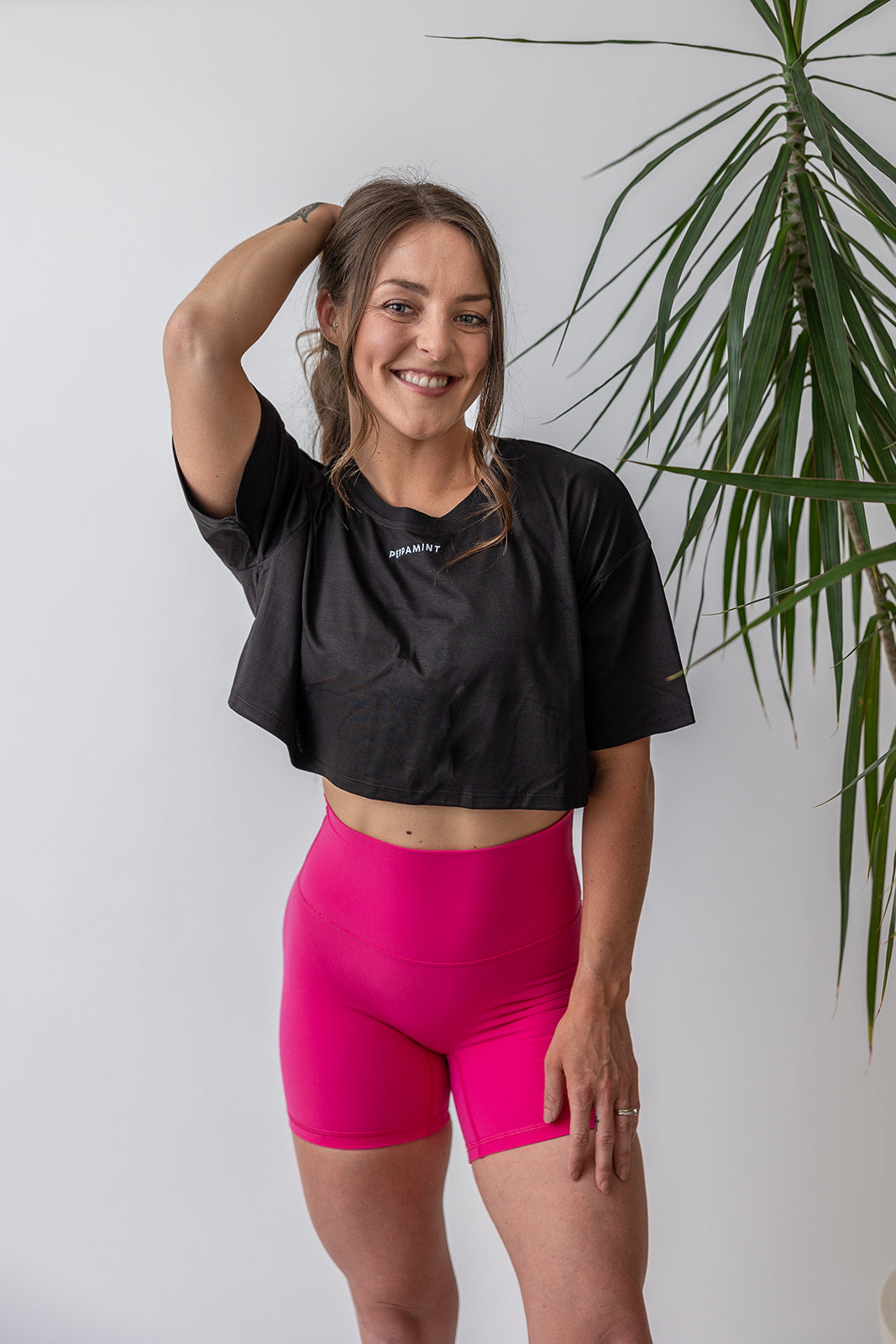 buttery soft lightweight short shorts with high extra waistband in hot pink