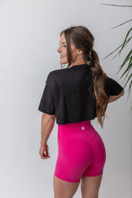 Load image into Gallery viewer, buttery soft lightweight short shorts with high extra waistband in hot pink
