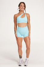 Load image into Gallery viewer, Seamless shorts with booty contouring panels, a thick supportive waistband in ice blue
