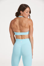 Load image into Gallery viewer, seamless gym tights with booty contouring effect, sweetheart butt seams and thick supportive fabric in ice blue
