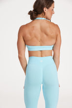 Load image into Gallery viewer, seamless gym tights with booty contouring effect, sweetheart butt seams and thick supportive fabric in ice blue
