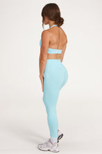 Load image into Gallery viewer, seamless gym tights with booty contouring effect, sweetheart butt seams and thick supportive fabric in ice blue
