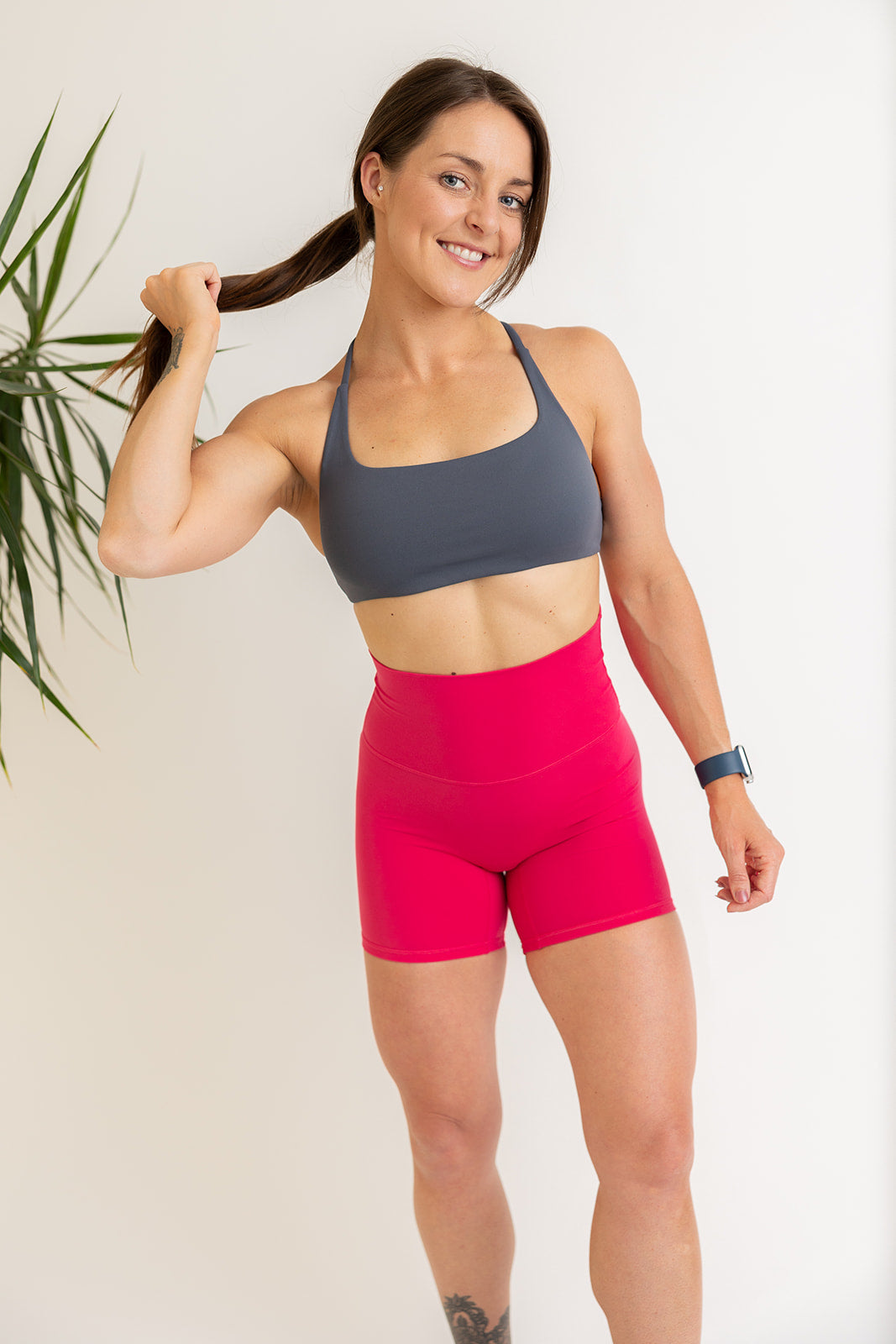 buttery soft lightweight short shorts with high extra waistband in rose red