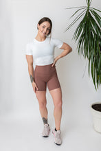 Load image into Gallery viewer, soft brushed mid length bike shorts with extra high waistband and side pockets
